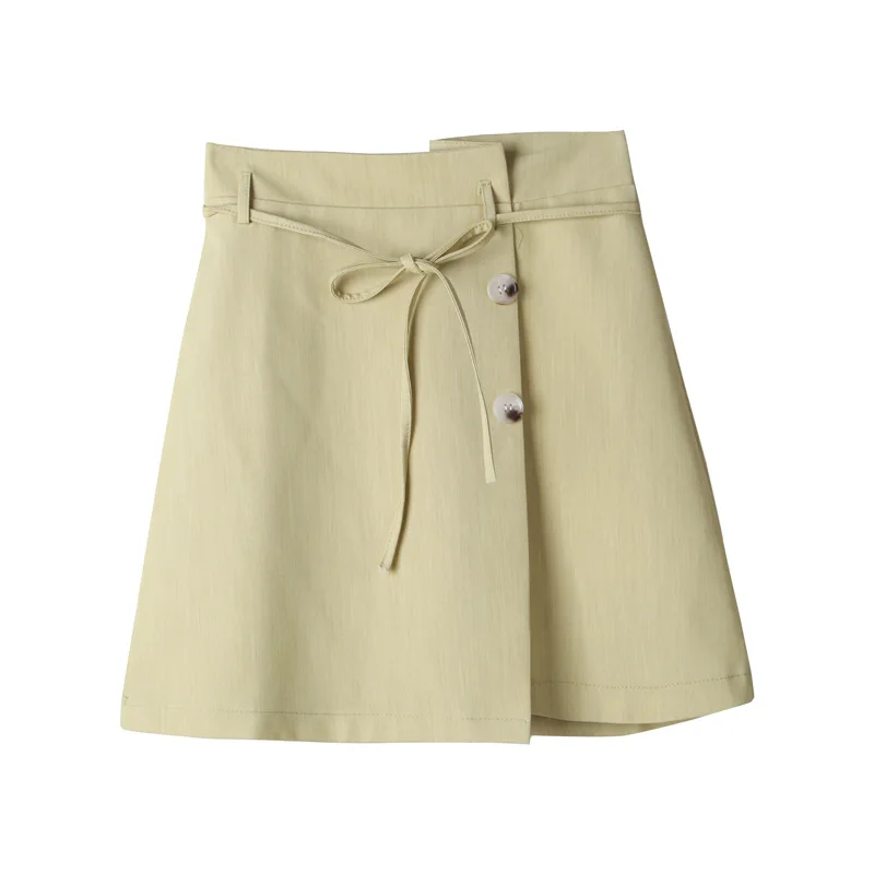 

Korean Sweet Skirt for Women Solid Color Buttons Sashes Aline Skirts 2019 Summer Irregular Chic College Girl's Mini Tutu Skirt