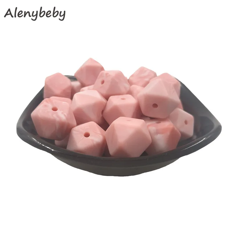 Dark marble pink 50 шт. 17 мм Силиконовые шестигранные шарики BPA Бесплатно Детские Прорезыватели для зубов Еда Класс силиконовый Прорезыватель Жевать Ожерелье игрушки Детские подарки для душа - Цвет: Dark marble pink