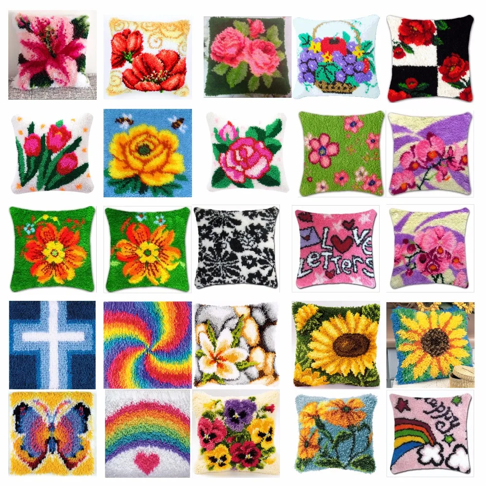 flowers Cushion Latch Hook Kit Pillow Mat DIY Craft Flower 42CM Cross Stitch Needlework Crocheting Embroidery | Дом и сад