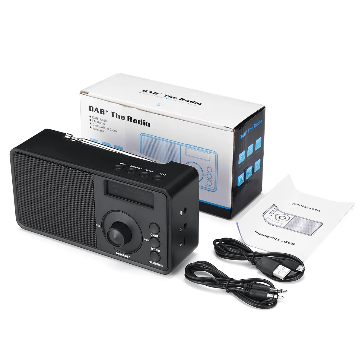 

Digital DAB DAB+FM Radio Player Receiver Portable bluetooth Mini Radio Stereo Speaker Music Player LCD Alarm Clock Elder Gifts