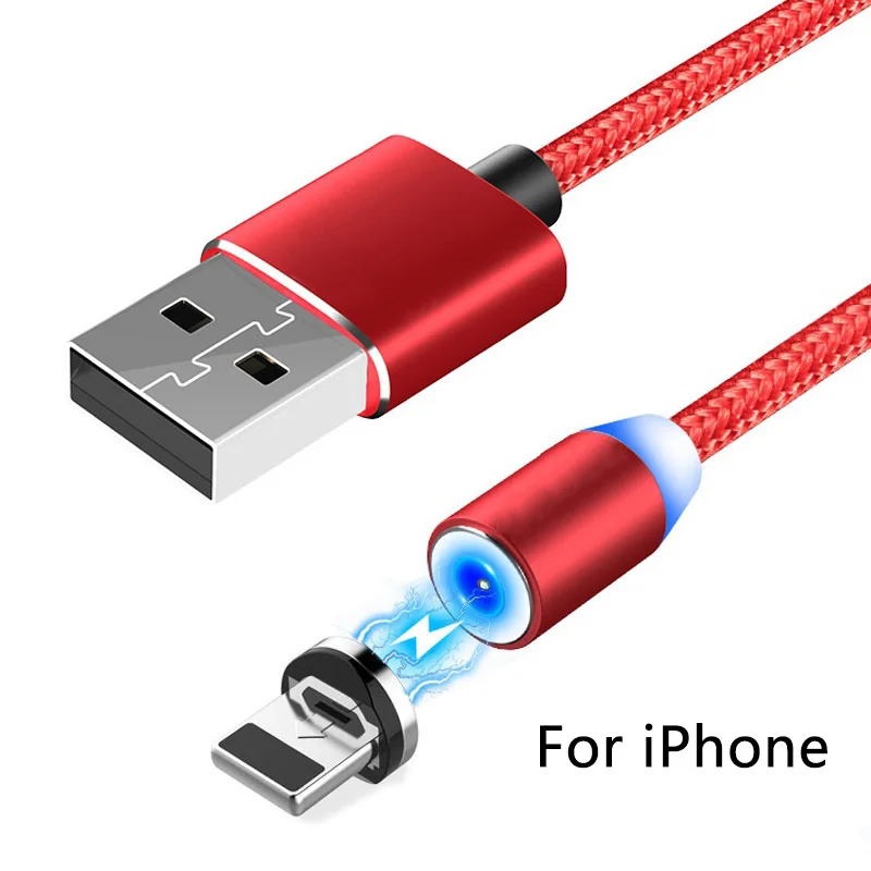 Red for iPhone 1 м 2 м светодиодный магнитный 3 в 1 USB кабель для iPhone X 11 7 6 XR телефон type-C кабель для samsung huawei Xiaomi Micro usb кабель для зарядки - Цвет: Red for iPhone