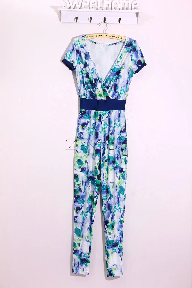 women bodysuit overall Printed high waist graceful hot selling playsuit celebrity elegant club party bandage rompers M608 |