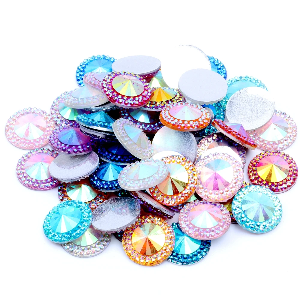 

16mm 100pcs Round Shape Cabochons Surface Resin Rhinestones AB Colors Flatback DIY Crafts Jewelry Making Garment Decorations