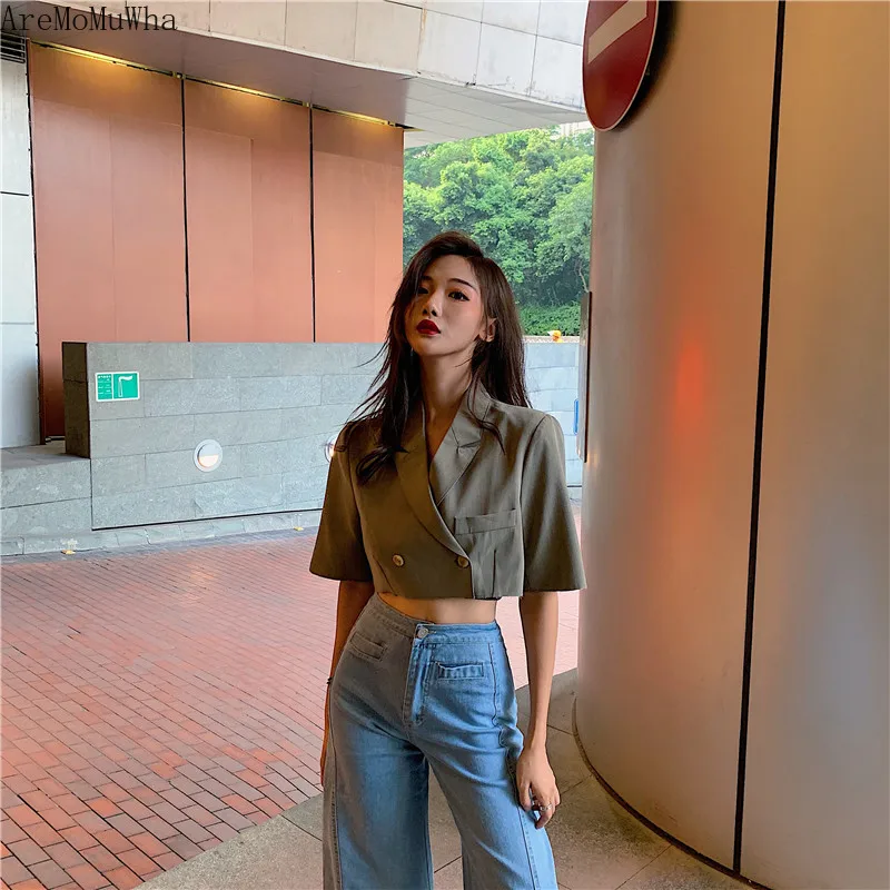 

AreMoMuWha New Fashion Short-sleeved Slim Casual Suit Jacket Raw Edge Thin Section Loose Short Suit Jacket Female Summer MH424