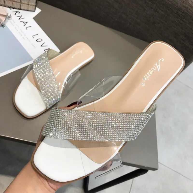 Поперечная полоса с открытым носком пляжные тапочки на плоской подошве женские