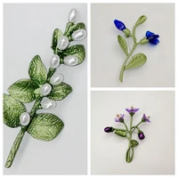 2018new vintage brooch acrylic crystal blue color gold bells flower leaves branches brooch pin scarf jewelry