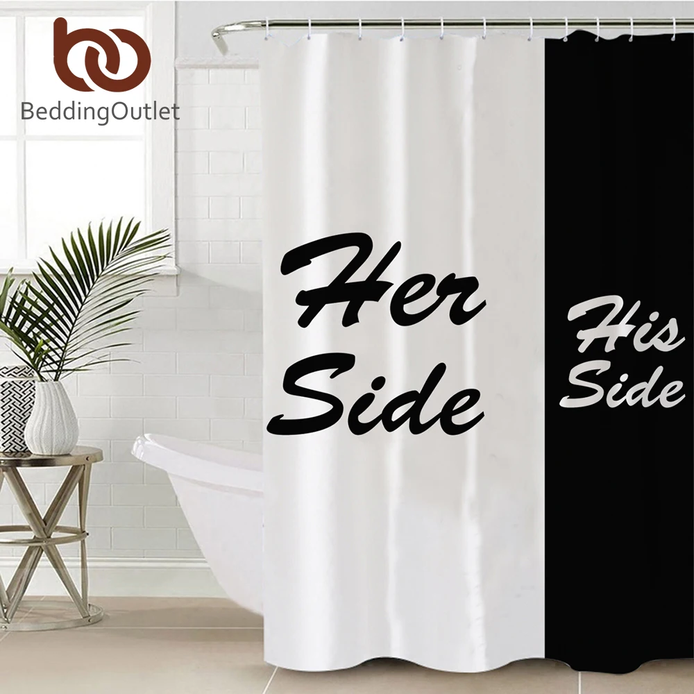 BeddingOutlet Водонепроницаемая шторка для душа с крючками черная белая | Дом и сад