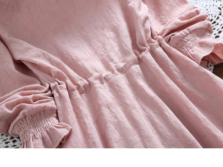 3 Colors Mori Girl Cute Mini Summer Dress For Women V Neck Cotton Linen Jacquard Female Vestidos Long Sleeve Tassel String | Женская
