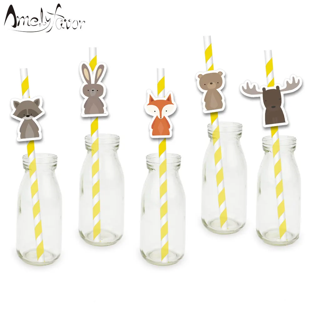 

Woodland Animals Theme Party Straws Woodland Animal NO.4 Straw Paper Straws Kids Birthday Baby Shower Party Decorations Supplies