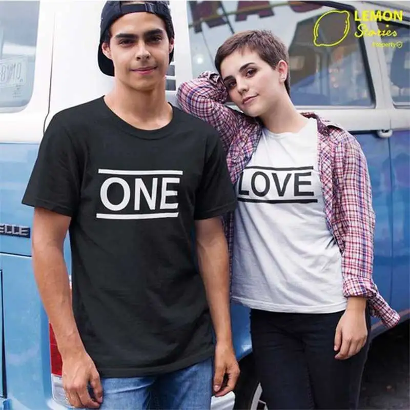 Коллекция 2019 года женские футболки с надписью ONE LOVE принтом для пар мужа и жены