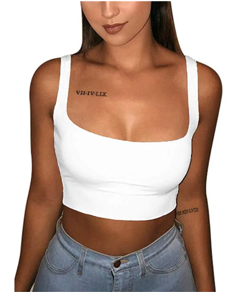 2019 Сексуальная Женская однотонная майка с ремешками короткий летний топ без