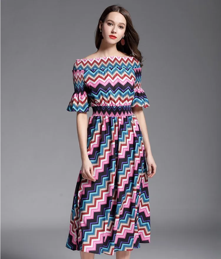 LARCI Высокая мода волна в радужную полоску печатные тонкий эластичный пояс