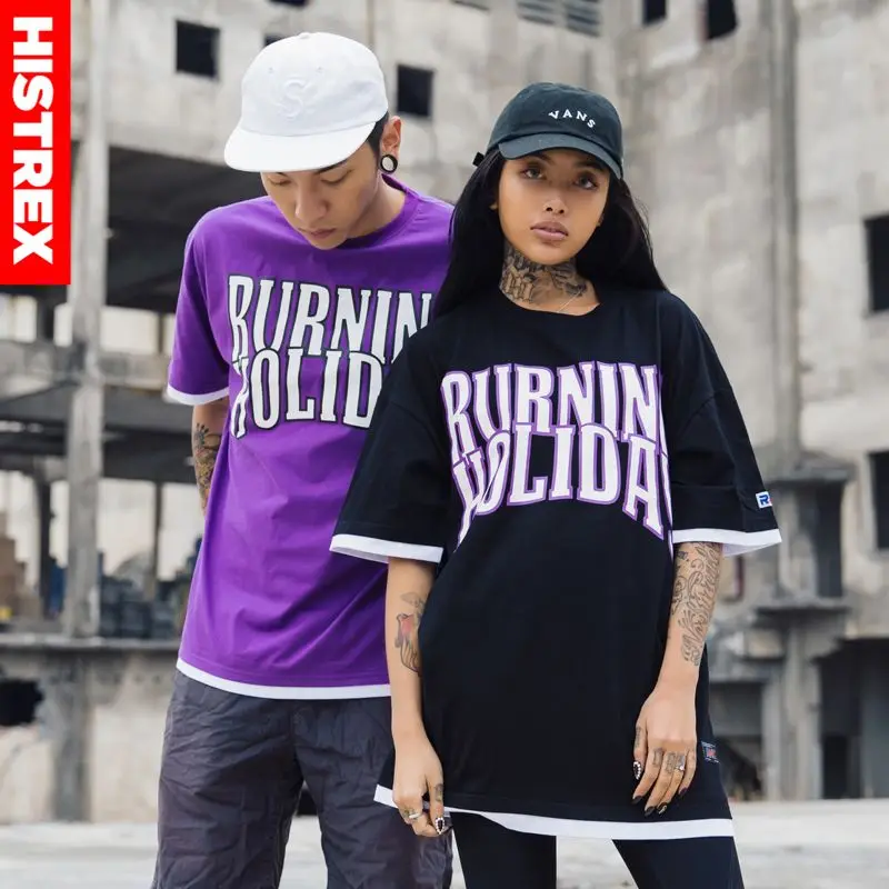 2018 Popular purple Print Funny Letter T-Shirt Hip Hop Men Streetwear Tshrit Casual Short Sleeve T Shirt Cotton Top Tees Summer | Мужская