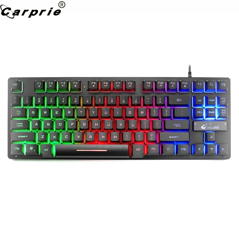 Проводная игровая клавиатура CAPRPIE с 7 цветной подсветкой 87 клавиш 12