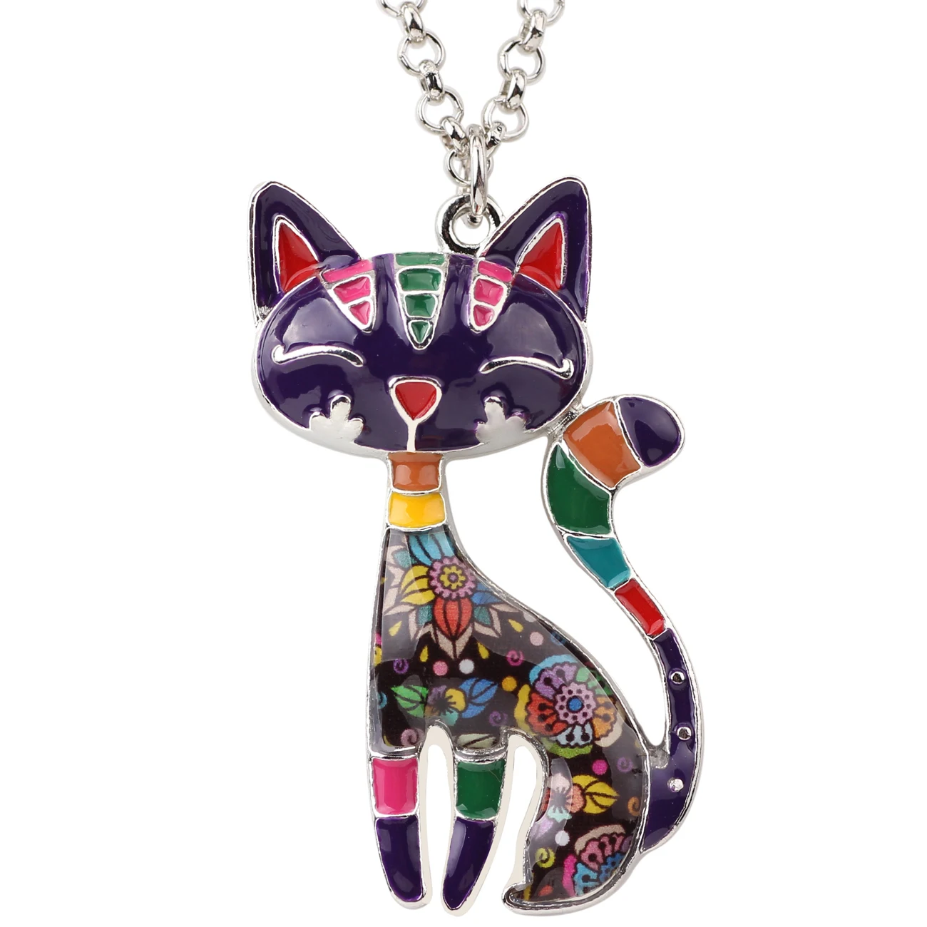 WEVENI Enamel Elegant Cat Kitten Necklaces Choker Pendant Chain Cute Animal Jewelry For Women Girls Pet Lovers Party Gift Bijoux | Украшения