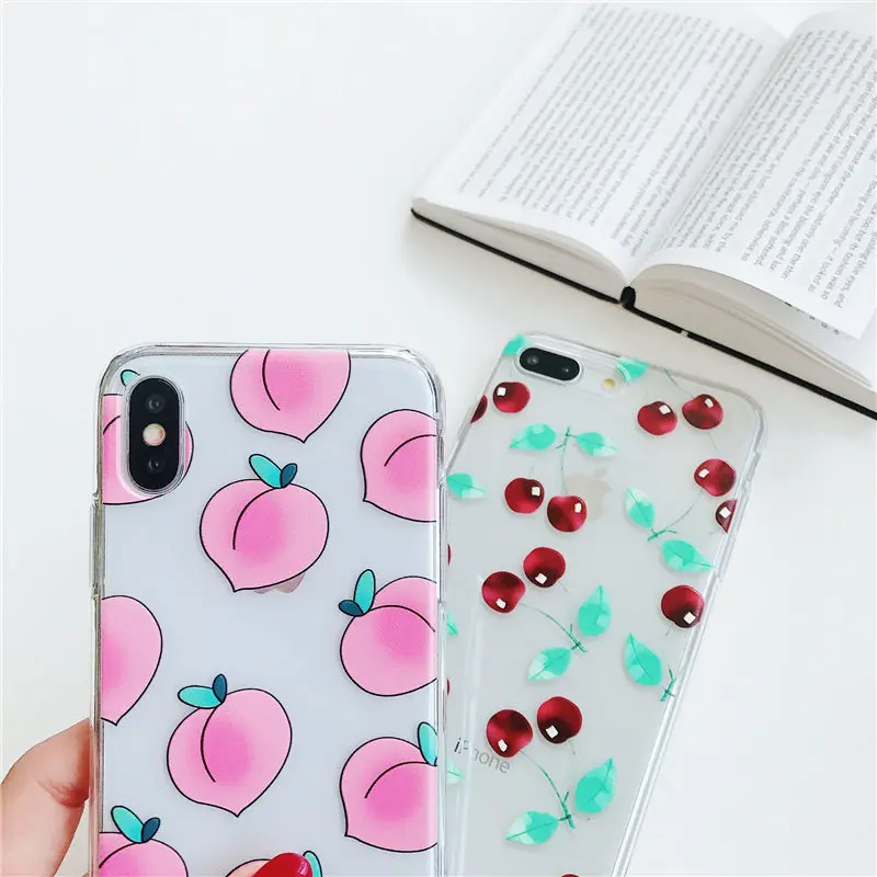 Cute Fruits Peach Phone Case For iPhone 7 8 Plus X Transparent Soft TPU Back Cover Pink Fashion Cases |