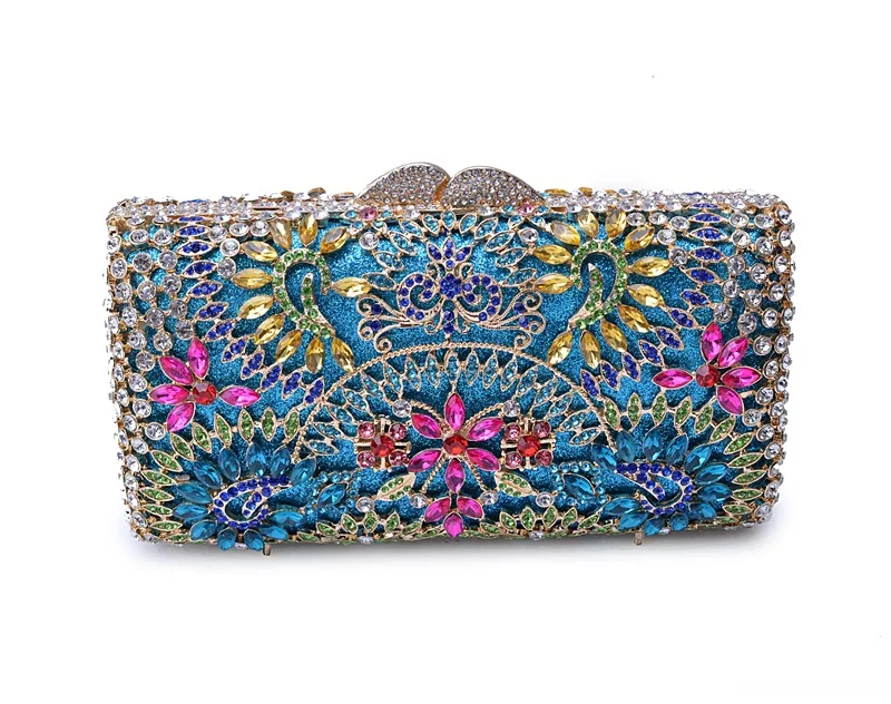 gold/blue Hollow Out crystal Diamond wallet Women Evening Clutch Minaudiere Bags Wedding Party Bridal Crystal Handbags and Purse | Багаж и