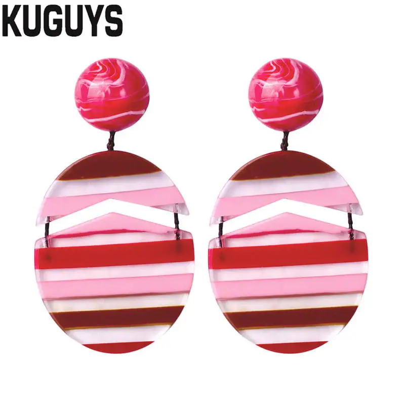 KUGUYS Модные украшения Смола полосой Круглый Большой Серьги для Для женщин