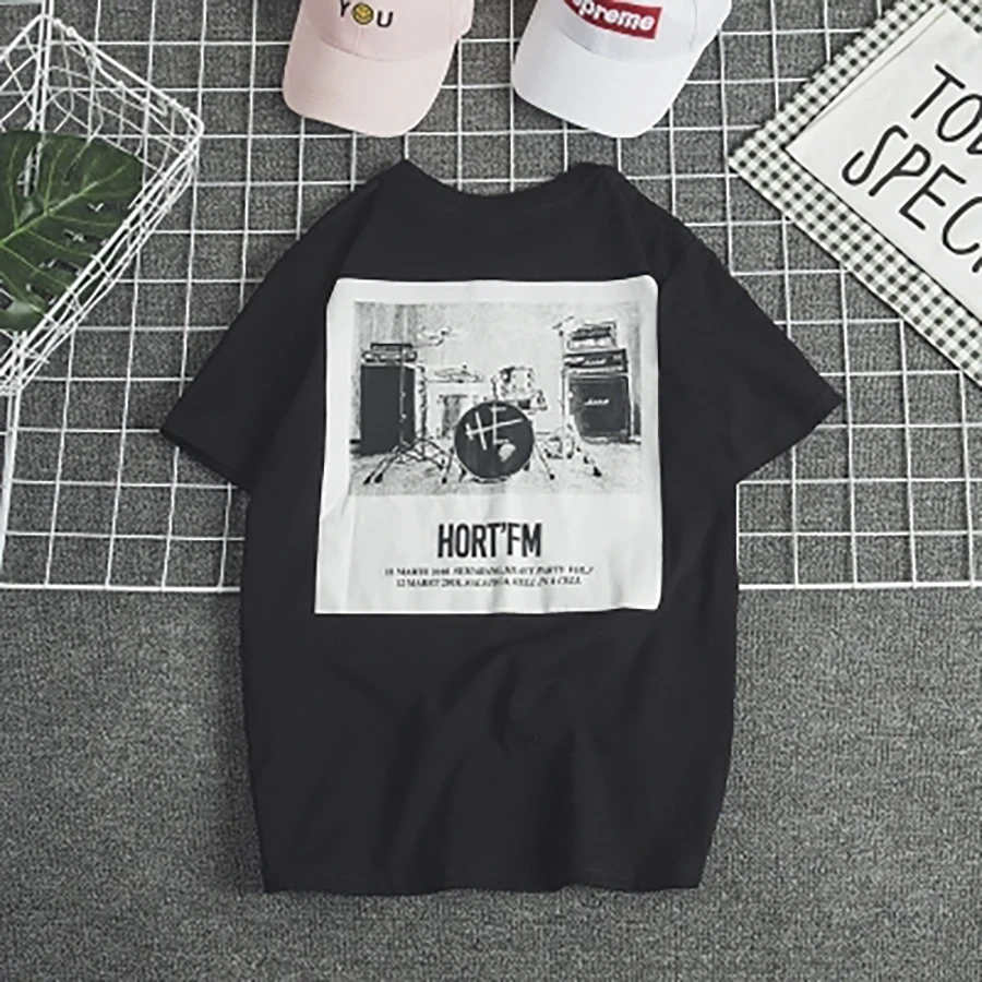 Oversize с принтом букв футболка для мужчин Забавный хлопок хип хоп Уличная черный