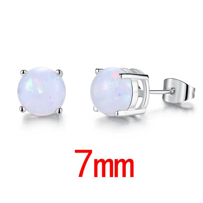 7mm Anenjery, модные серьги-гвоздики с четырьмя когтями, опал, для женщин, камень, яйцо, камень, диаметр 6 мм, 7 мм, 8 мм, oorbellen pendientes T-E01 - Окраска металла: 7mm