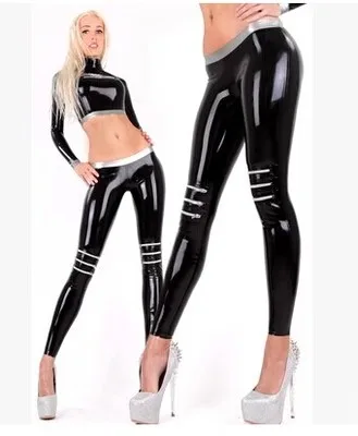 Женская сексуальная черная латексная спортивная одежда на молнии|latex outfit|sexy latex