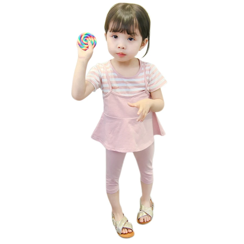 

Toddler Newborn Girl Summer Outfits Fake Two Pieces Short Sleeve T-shirt Tops+Shorts Party Casual Sets
