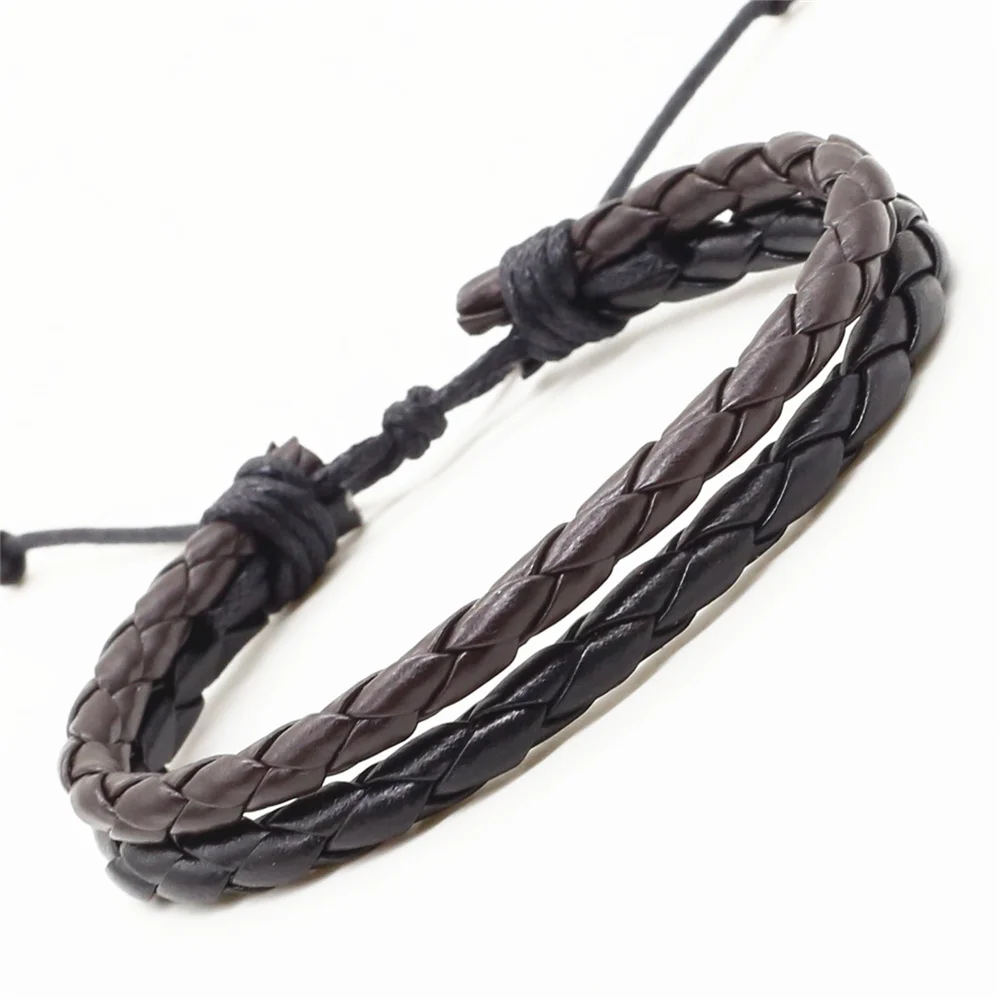New Arrival Fashion Trendy Handmade 2 Laps Wrap Black Brown Men PU Leather Bracelet For Women Jewelry Accessory Hot Sale | Украшения и