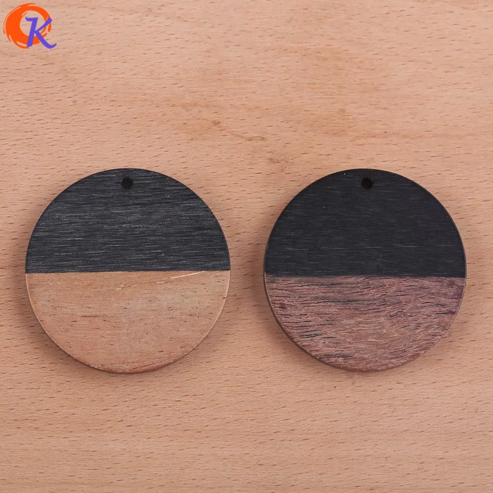 Black Сердечный дизайн 20 шт 39*39 мм аксессуары для ювелирных изделий/DIY Изготовление сережек/круглая форма/натуральное дерево и смола/ручная работа/фурнитура для сережек - Цвет: Black