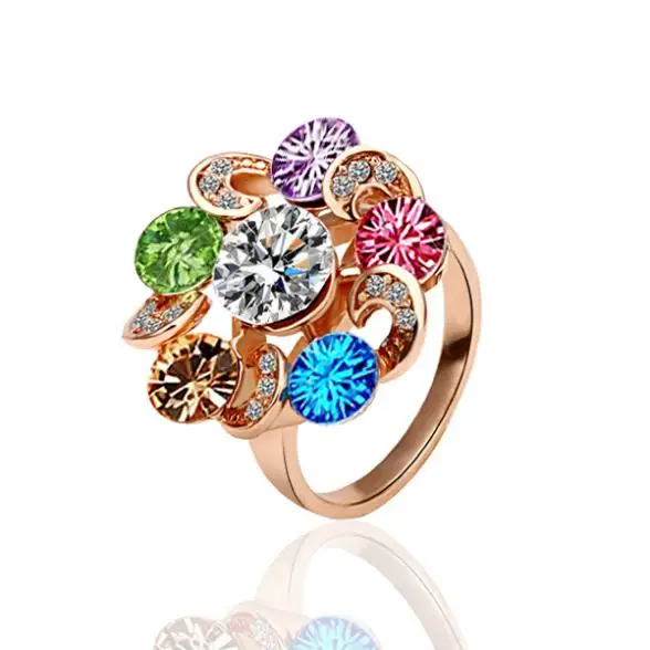 Женское модное роскошное Золотое безникелевое разноцветное кольцо R663|ring anal|ring