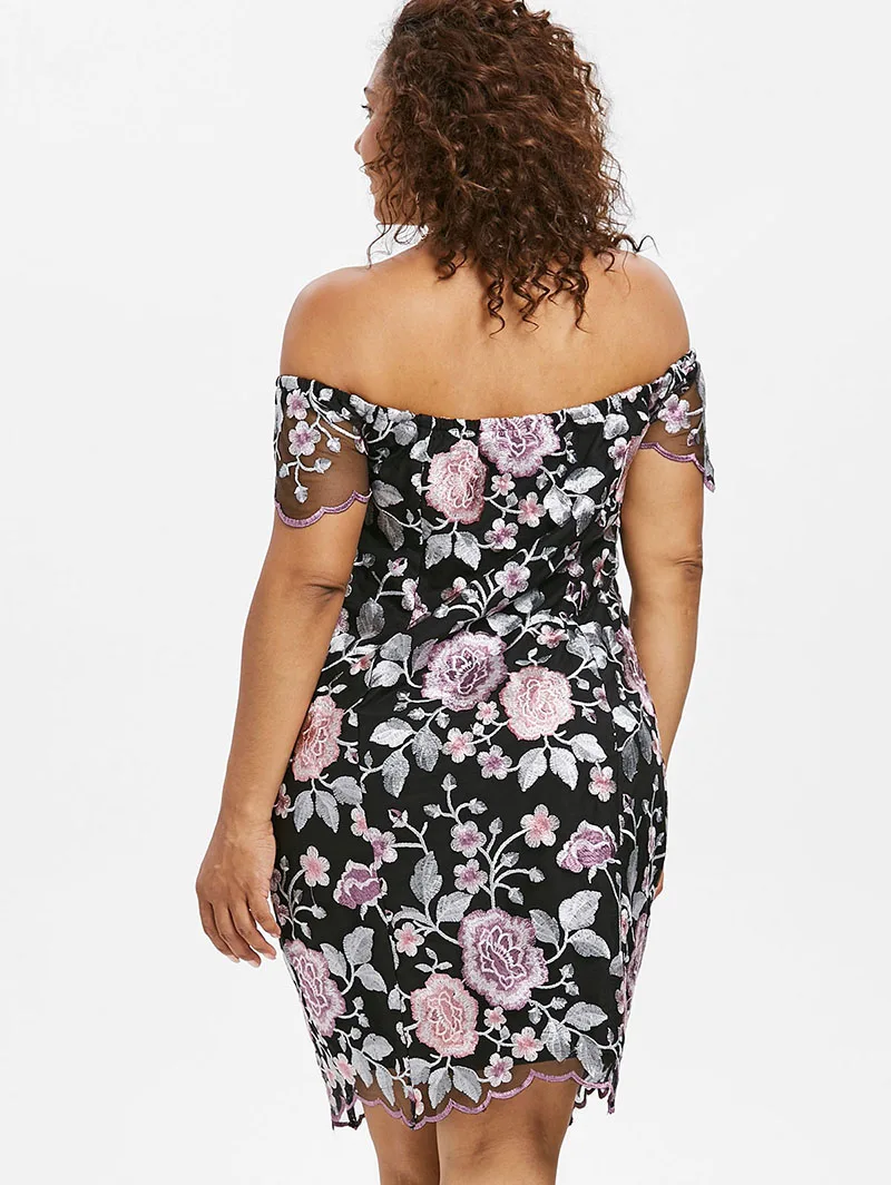 Сексуальное платье большого размера плюс с цветочной вышивкой облегающее для