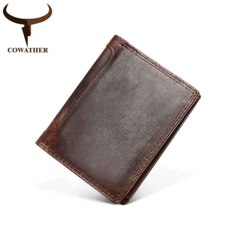 

COWATHER короткие мужские кошельки, лучший бумажник из натуральной бычьей кожи Crazy horse, мужской кошелек на молнии, rfid-кошелек, сумка для монет Q523, ...