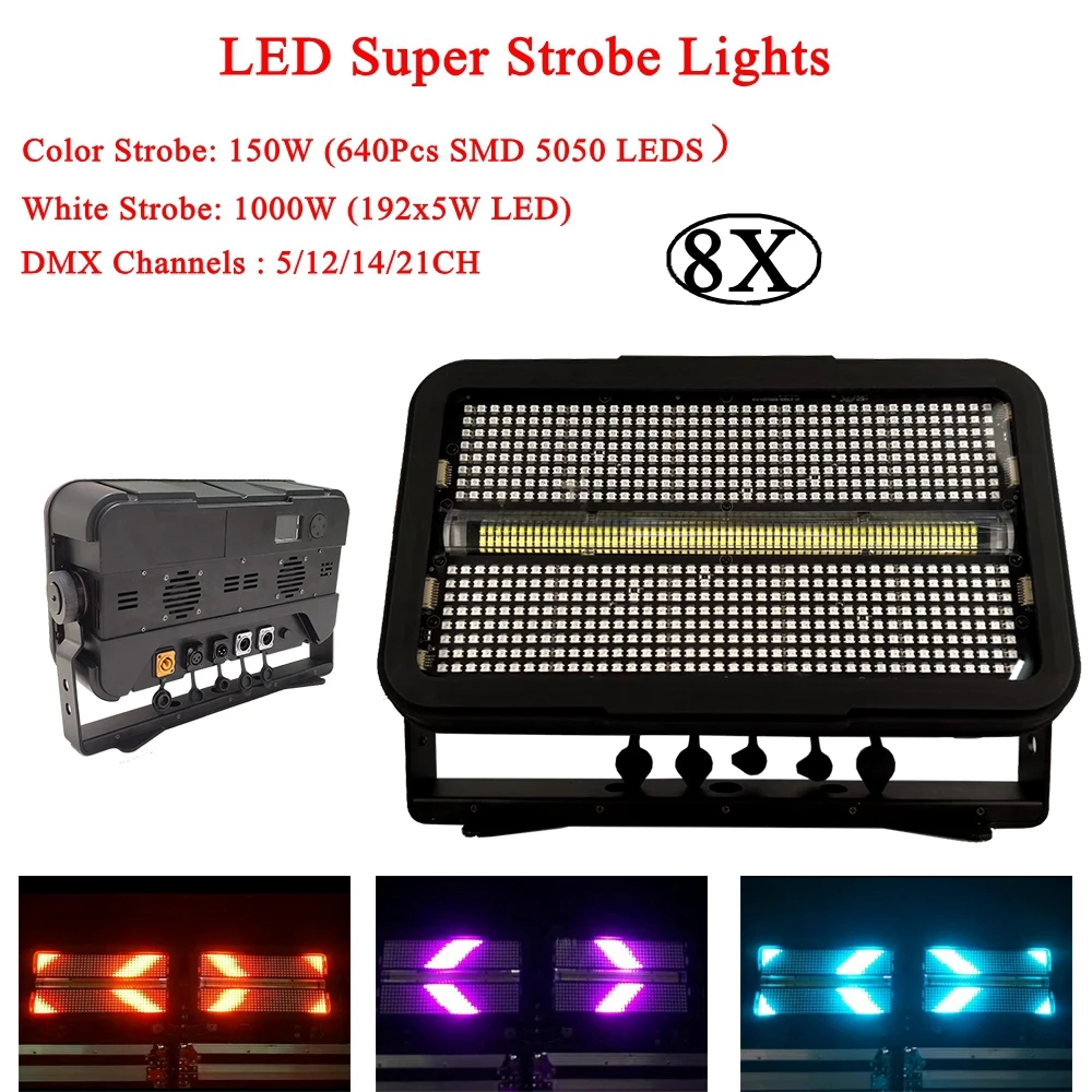 8Pcs/Lot NEW 1400W LED Super Strobe Light DMX512 LED Stage Light Flashing Disco For Christmas Holiday Wedding Party KTV Strobe