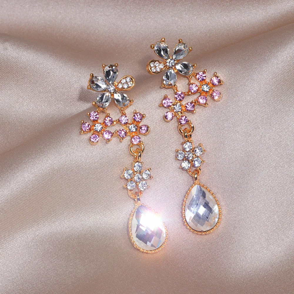 Новинка 2019 корейские элегантные блестящие серьги в виде цветка с розовыми