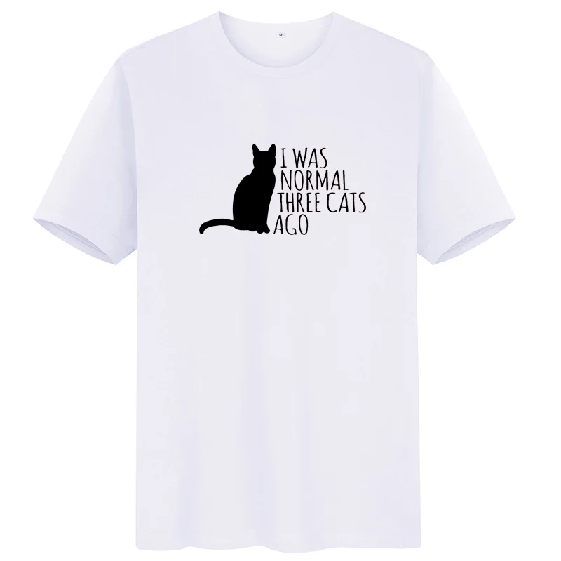 White ONSEME I Was normic Three Cats Ago женская футболка с принтом летняя футболка женская футболка с круглым вырезом и графическим принтом короткая футболка Q-357 - Цвет: White