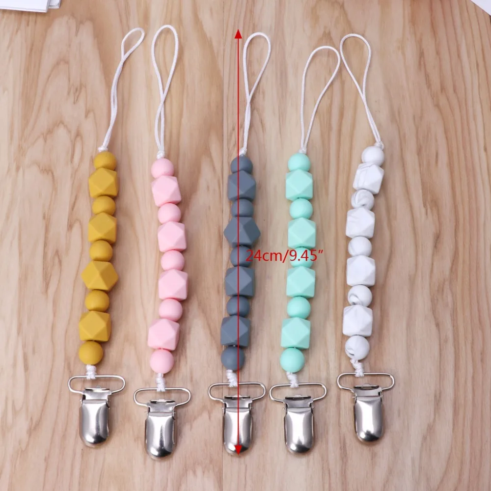 

Baby Silicone Teething Pacifier Clips Polygon Shape Beaded Pacifier Holder Toy