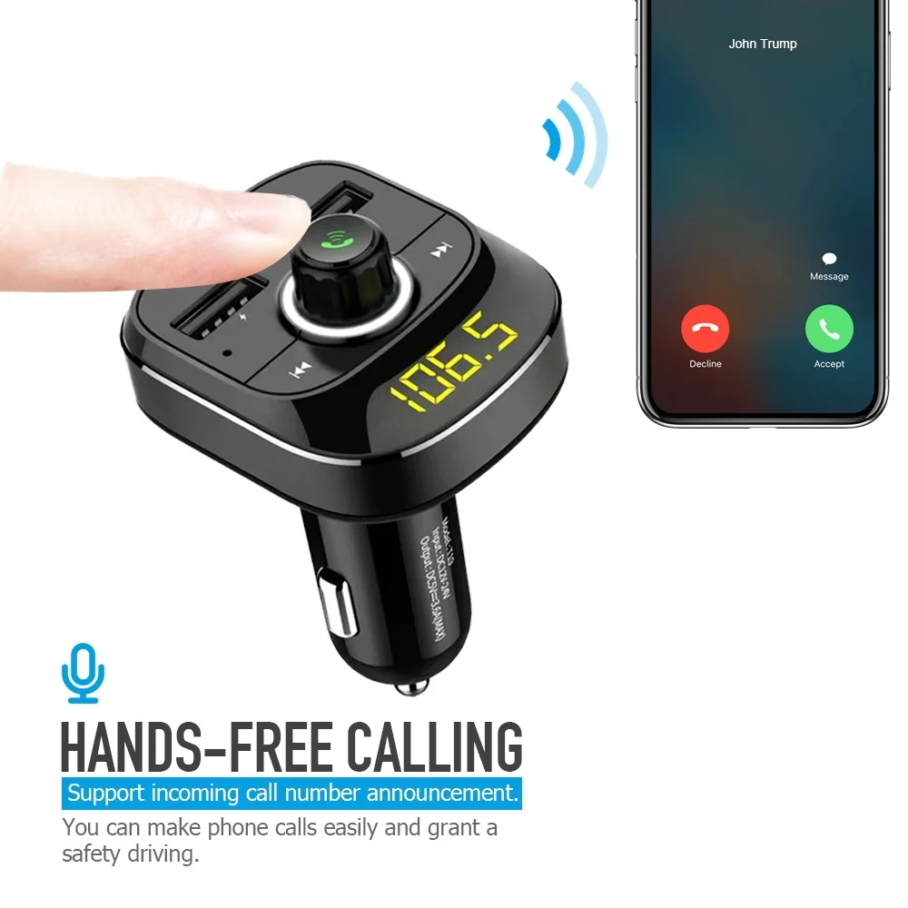 Автомобильный MP3-плеер с Bluetooth fm-передатчиком Hands-free автомобильный комплект двойной USB порт+ type-C Интерфейс быстрой зарядки поддержка TF/SD