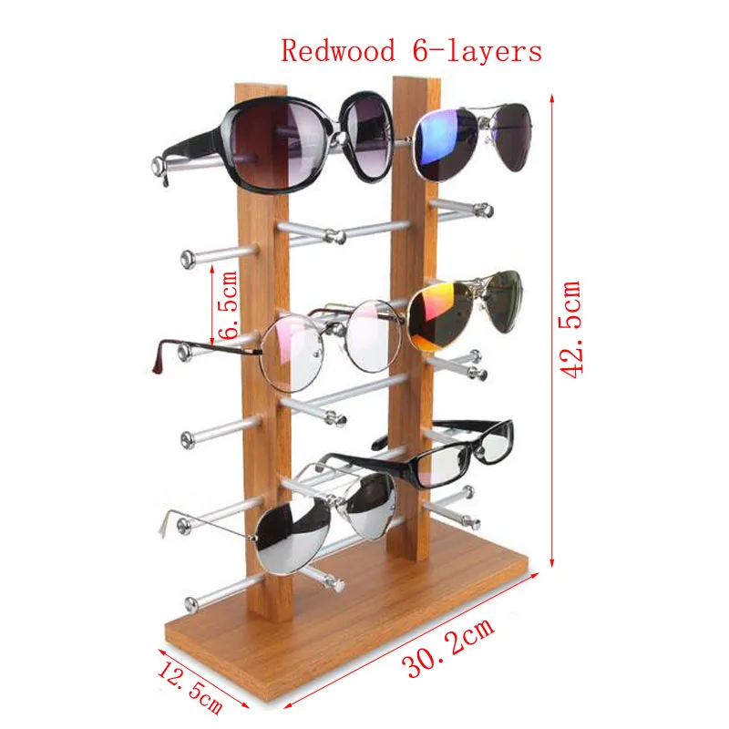 Double Row Solid Wood Base Glasses Display Stand Aluminum Alloy Sunglasses Display Stand Myopia Bracket Storage Rack