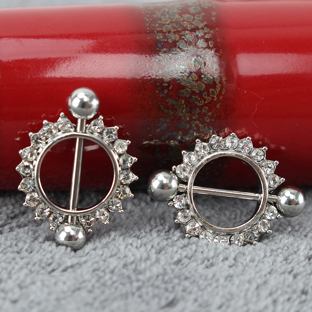 2 Шт. Серебряный Тон 316L Хирургическая Сталь Кристалл Rhinestone Цветочный Цветок Круг