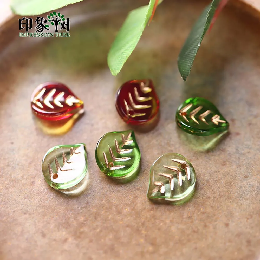 

10Pcs 12x10mm Round Gold Contour Leaf Teardrop Lampwork Beads Handcraft Glass Leave Beads Bracelets For DIY Jewelry Making 16028