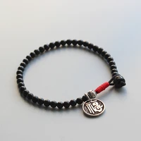 2020 new natural coconut shell bead simple bracelet with chinese lucky sign charm tibetan lama handmade bangle prayer jewelry