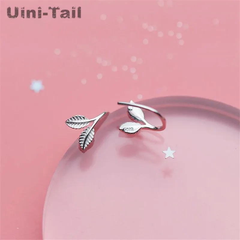 Фото Uini-Tail Весенняя Новинка 925 тибетское серебро оригинальный дизайн свежие листья прорастание ушной крючок модные волнистые ювелирные изделия ED166 №3