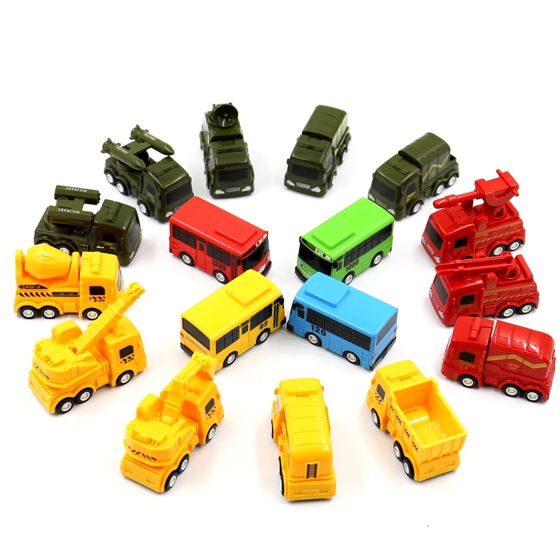 

17PCS 2019 New Style Mini Pull Back Cars Toy Cute Plastic Car Bus Fire engine Models Diecast Vehicle Toys for Children Boys Toys