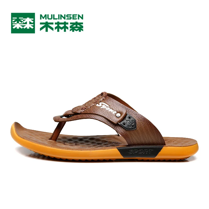 MULINSEN Новый Летняя Обувь мужская Кожа Дышащий Сандалии Открытый Натуральная кожа