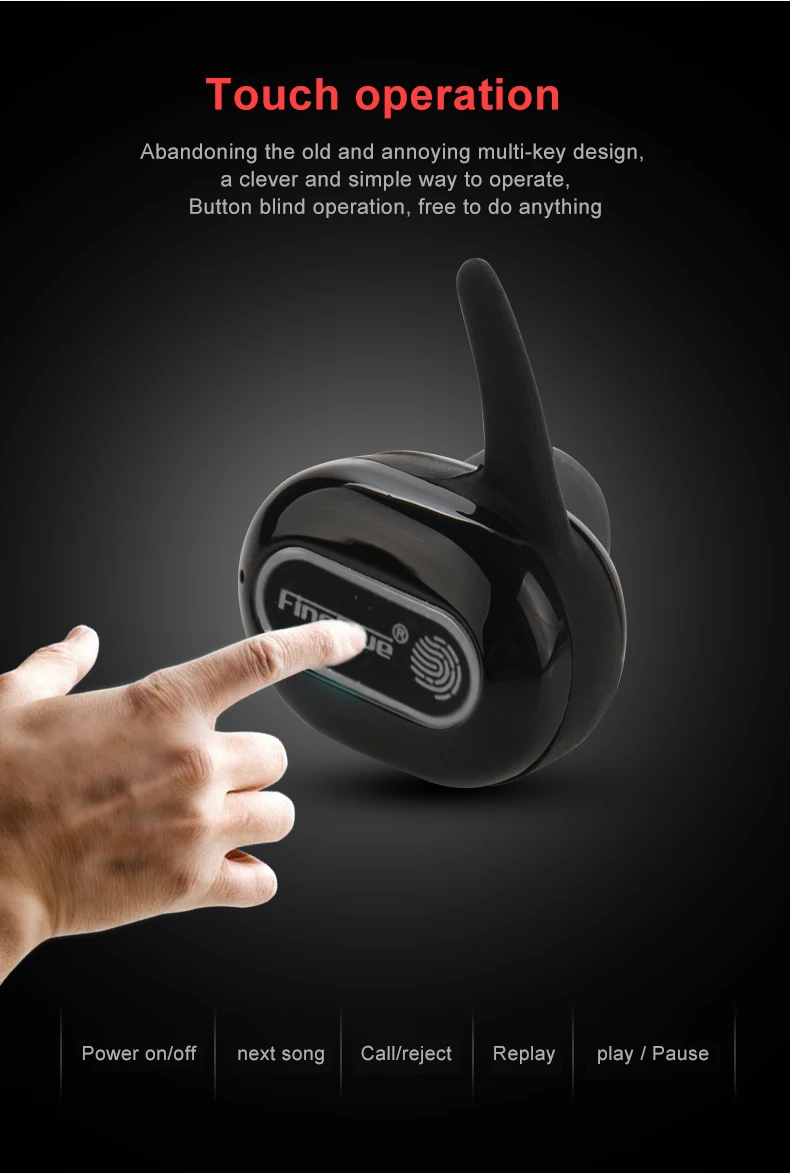 Fineblue R10 TWS отпечатков пальцев сенсорные Bluetooth наушники, HD стерео беспроводные наушники, шумоподавление игровая гарнитура Мода