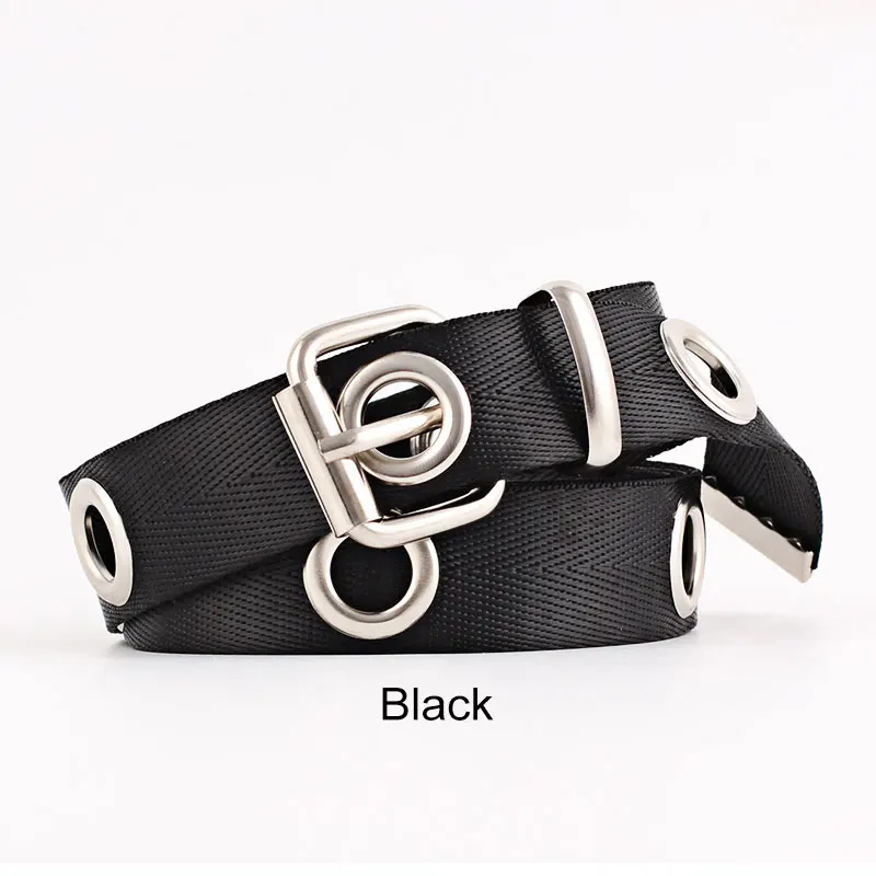 

Q 140cm Personality Punk Hollow Airhole Canvas Belts For Women Rivet Round Hole Trend Wild Decoration Belts Long Belt For Jeans