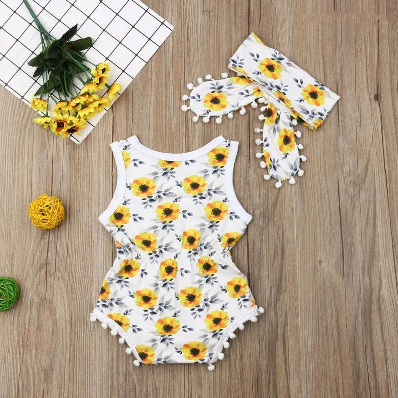 

Toddler Kids Baby Girl Summer Clothes Jumpsuit Floral Bodysuit Outfit Sleeveless Baby Girls Clothing Bodysuits