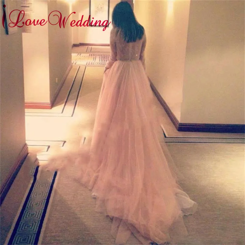 New Fashion 2019 Sexy V Neck Lace Prom Dress Custom made Long Sleeves Pink Tulle A Line Party Gown | Свадьбы и торжества