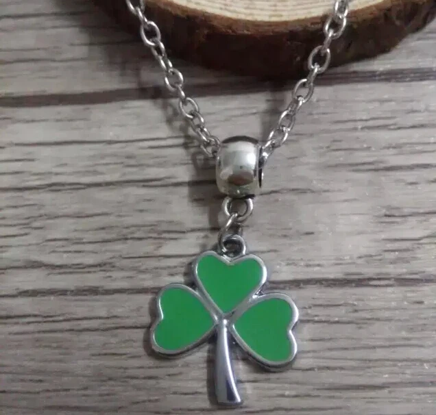 6 шт./лот Зеленый трехлистный клевер ирландский шамрок троица подвеска ожерелье