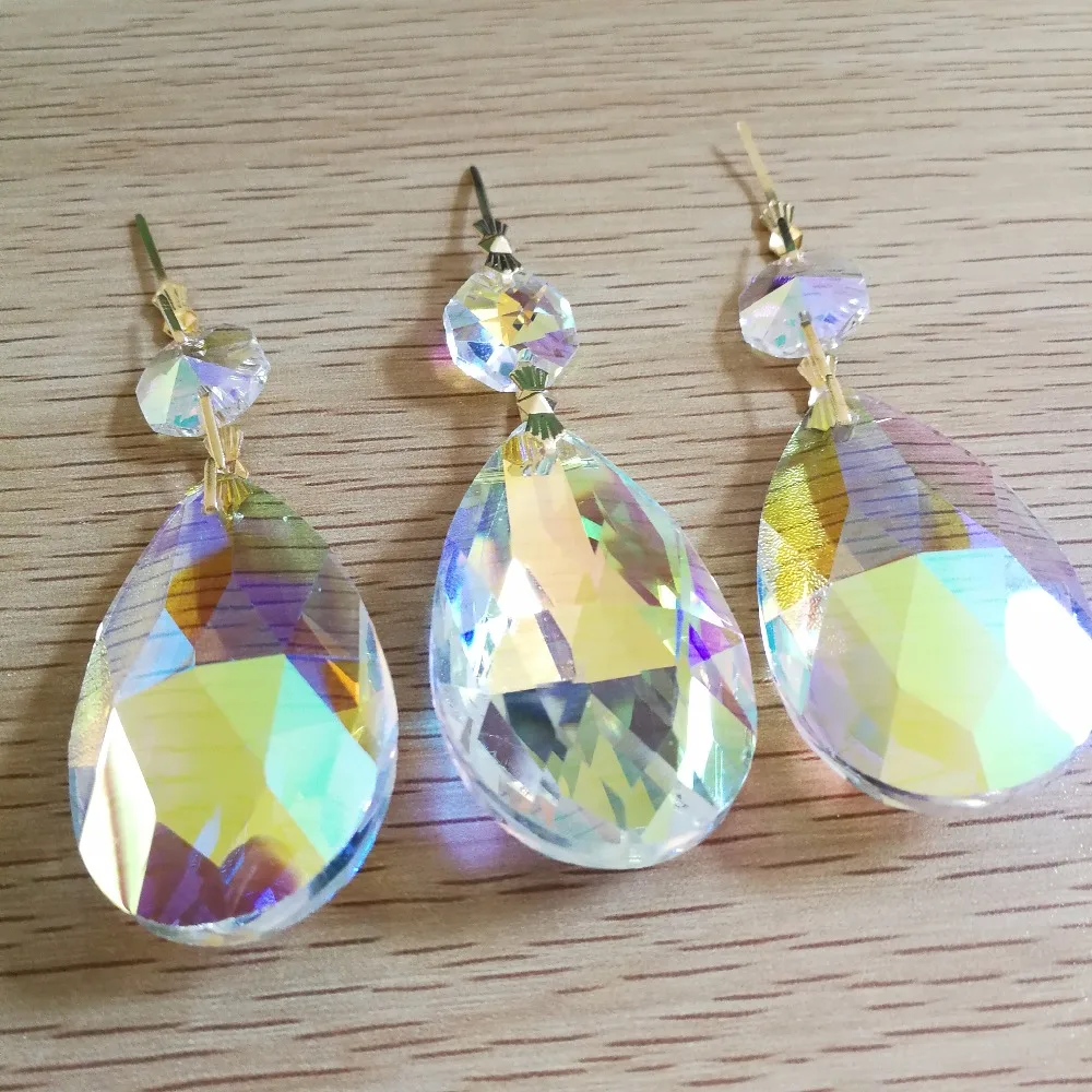 20 шт./лот блеск de cristal 50 мм Teardrop Crystal AB Украшения кристаллы люстра Запчасти Освещение кулон с золотыми Bowties