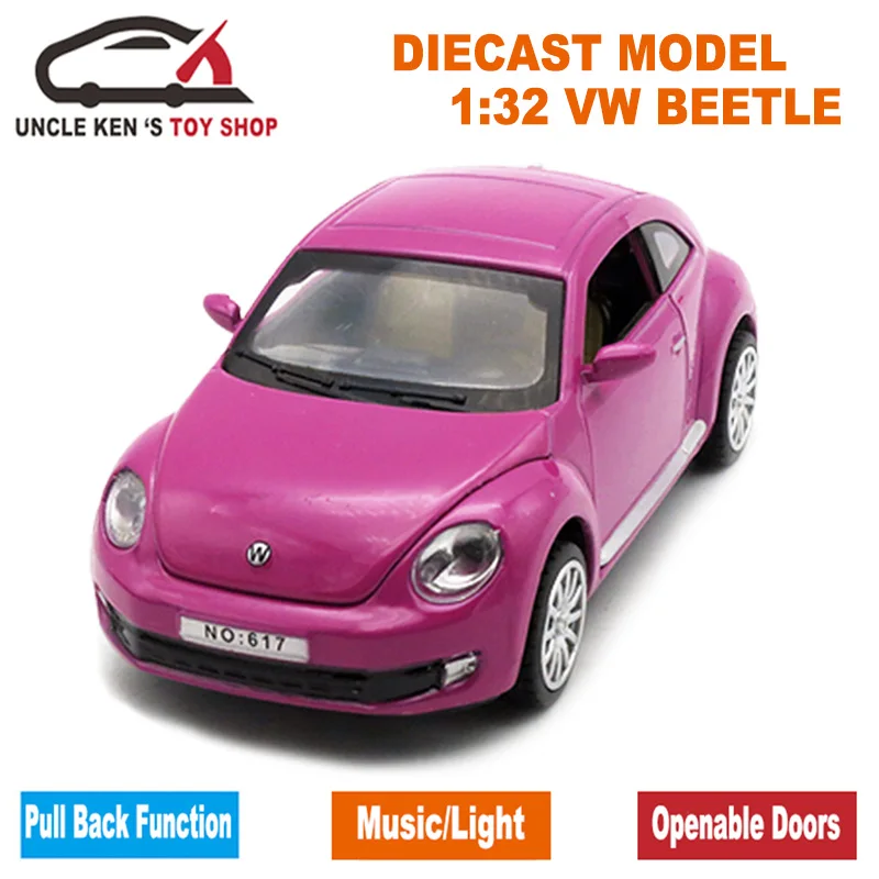 Масштабная литая Модель Коллекционная машина Beetle, подарок для мальчиков, металлические игрушки с открывающимися дверцами/функция оттягивания/музыка/светильник